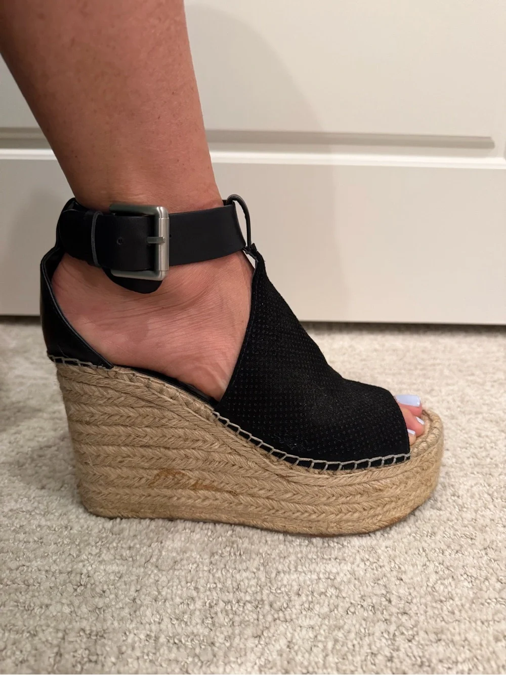 Marc Fisher Black Espadrille Wedge Sandals with Ankle Strap